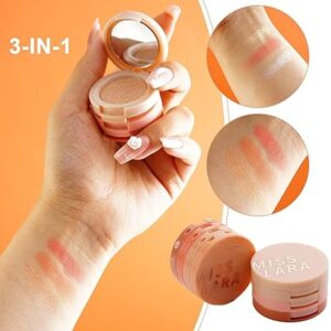 3 In 1 Matte Highlighter Blush Palette Pearly Blusher Shimmer Brighten Silkworm Eyeshadow Face Contour Powder Makeup Palette - Image 6
