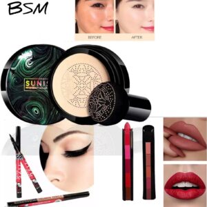 3 in 1 Makeup Deal  Sunisa Foundation Base 20g Waterproof Mushroom Head Air Cushion BB Cream Nude Liquid Foundations +yanqina 36H liner + 5 in 1 lipstick Pen - Image 1