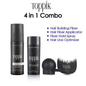 Toppik Hair Building Fiber 4-in-1 Combo Pack. This set includes Toppik Hair Fiber, Fiber Hold Spray, a Spray Applicator Pump, and a Hairline Optimizer Comb - Image 2