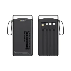 Qtech Q115 Power Bank 10000mAh With Torch Light And Attached Cables (Random Color) - Image 2