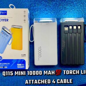 Qtech Q115 Power Bank 10000mAh With Torch Light And Attached Cables (Random Color) - Image 5