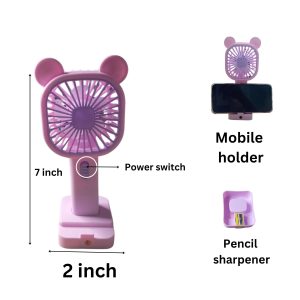 Fan with Sharpener | Mini Handheld Fan, Portable USB Fan for Home, Office, Bedroom, Rechargeable Fan with Pencil Sharpener - Random Design & Color - Image 13