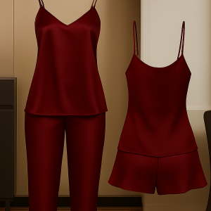 3-Piece Satin Sleepwear Set for Women | Camisole with Pajama & Shorts Combo | Free Size 28–38 | Available in Maroon, Black & Blue (DC-3005) - Image 4
