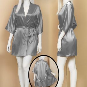 Satin Gown/Robe – Short Length with Waist Tie (DC-1001) - Image 3