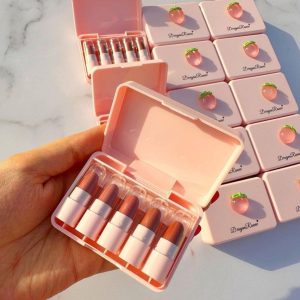 5 Pcs Dragon Ranee Peach Mini Lipstick Set | Long Lasting Makeup Waterproof Lipstick (Random Color) - Image 2