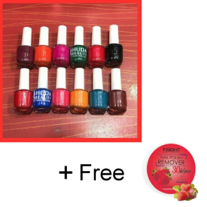 06 Pcs Huda Beauty Nail Paint With Free Nail Polish Remover, Pack of 2 | Best Quality Nail Polish with Nail Polish Remover - Multicolor - Image 2