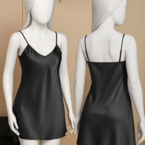 Black Satin Slip Dress – Sleeveless Camisole with Adjustable Thin Straps | Free Size - Image 5