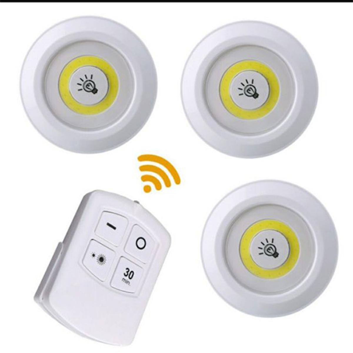 Pack of 3 LED Remote Control Lights – Tap Lights with Self Adhesive for Cabinet, Wardrobe & Kitchen (Cell Operated) - Image 3