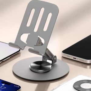 ZY034 Adjustable Desktop Mobile Phone Holder | Premium ABS Metal Biaxial Bracket Stand | 360 Degree Rotating Universal Table Mount - Grey - Image 1