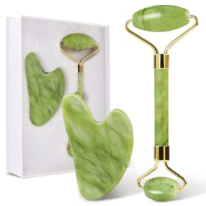 FLFWLASS Contour Facial Roller & Gua Sha Massager Set – Natural Jade Stone Beauty Kit for Face Lifting & Anti-Aging - Image 4