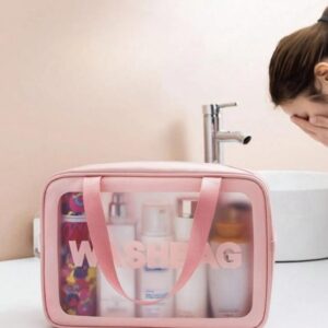 Premium PVC Waterproof Washbag – Portable Clear Toiletry & Makeup Kit Organizer Bag with Top Handle - Image 4