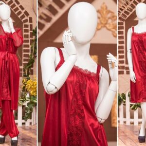 3 Pcs Premium Silk Satin Nightwear Set with Lace Trim for Women – Camisole, Shorts & Robe | Free Size - Image 4