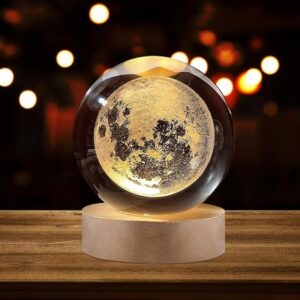 1 Pc USB LED Galaxy Crystal Ball Lamp | 3D Planet Moon Night Light | Bedroom & Party Home Decor | Kids Birthday Gift (Moon Shape Only) - Image 3