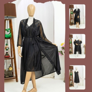 Premium Silk 2-Piece Bridal Nightwear Set - Elegant Lace Embroidery Sleepwear Free Size Sku:R-017 - Image 3