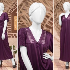 Single Pcs Stylish & Comfortable Long Silk Nightgown - Free Size (SKU R-002) - Image 2