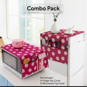 Microwave Oven & Refrigerator Top Cover Combo Pack – Dust-Proof Kitchen Appliance Protectors with Storage Pockets - Random color - Image 4