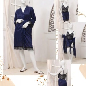 Women's Luxury Silk Nightwear Set with Black Lace – 3 Piece Robe & Slip Dress SKU R-011 Free Size - Image 3