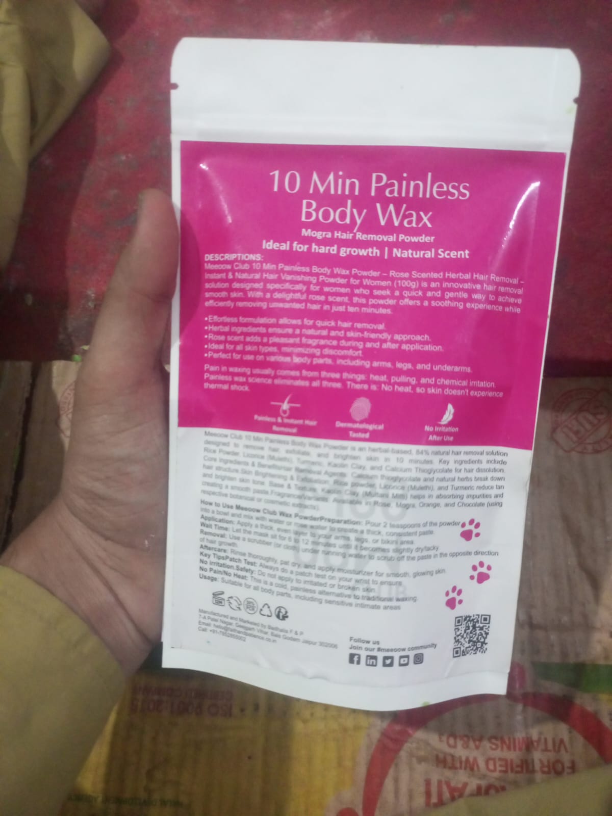 Meeoow Club 10 Min Painless Body Wax Powder – Mogra Scented Herbal Hair Removal Powder (100g) - Image 5
