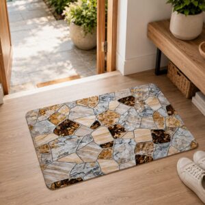 Super Absorbent Non-Slip Bathroom Floor Mat - Quick-Dry Soft Marble Stone Design 23 × 15 inch - Image 1