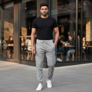 GYM KING Men’s Jogger Trousers | Premium French Terry Fabric | Stylish Grey Melange Slim-Fit Sweatpants for Gym, Sports & Casual Wear - Image 2