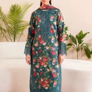 Elegant Floral Embroidered Lawn 3 Piece Unstitched Suit with Chiffon Dupatta - Image 2