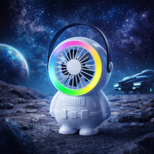 Astro Series Astronaut Mini Desktop Fan – Portable USB Rechargeable Fan with RGB Night Light - Image 1