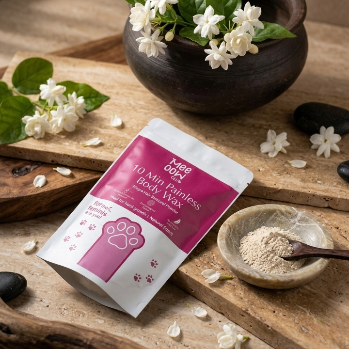 Meeoow Club 10 Min Painless Body Wax Powder – Mogra Scented Herbal Hair Removal Powder (100g) - Image 3