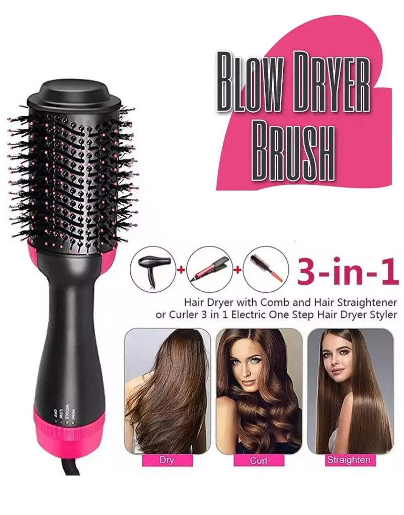 One Step Hair Dryer and Styler – Professional 1200W Hot Air Brush with Heavy-Duty Power Cord & Plug for All Hair Types