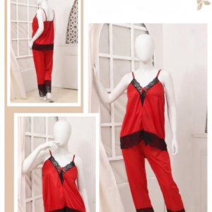 Women's Silk Top Pajama Set with Lace – Luxury Sleepwear Collection (Free Size) [SKU R-012] - Image 2
