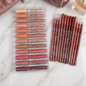 12 Pcs Lip Gloss Set + 12 Pcs Matte Lip Liner Set | Complete Lip Makeup Collection l Different Brand - Image 1