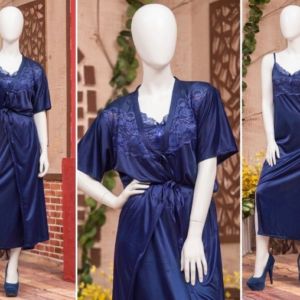 2 Pcs Luxury Satin & Lace Robe Nighty Set – Sensual Silk Gown for Women SKU R-003 Free Size - Image 2