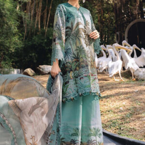 Maria.B MPrints Embroidered Lawn Unstitched 3 Piece Suit with Chiffon Dupatta – Ice Blue Summer Collection - Image 1