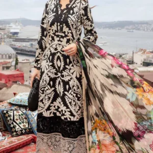 Elegant 3 Piece Embroidered Lawn Suit with Digital Print & Printed Chiffon Dupatta – Unstitched Summer Collection - Image 1
