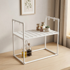 Microwave Oven Storage Rack 2-Tier Kitchen Organizer | Space-Saving Carbon Steel Shelf For Countertop And Utensils | Random Colour - Image 3