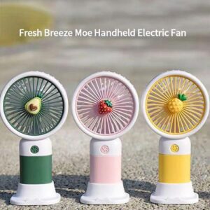 Fresh Breeze Moe Handheld Electric Fan – Cute Fruit Design Portable Mini Desk Fan with USB Charging & Detachable Base - Large Size - Random Color - Image 1