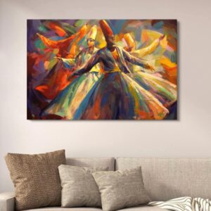 Darwaish Series Abstract Canvas Painting Sufi Whirling Dervishes With Double Tape | 12x16 Inches - Image 1