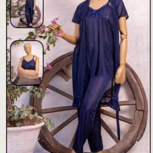 Luxury Silk 3-Piece Nightwear Set for Women – Free Size – Premium Satin Robe & Pajama Suit (SKU: R-015) - Image 1