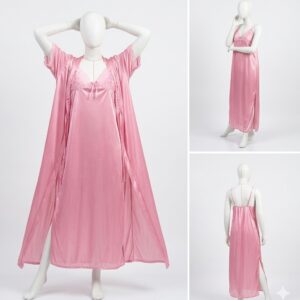 2 Pcs Premium Silk Lace Women's Sleepwear Set Inner & Gown Nightwear (Size Free) - Image 3