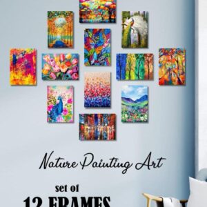 Colorful Nature Themed Canvas Art Prints 12 Pcs Set Wooden Sticky Tiles 5x7 Inches Easy Mounting - Image 1