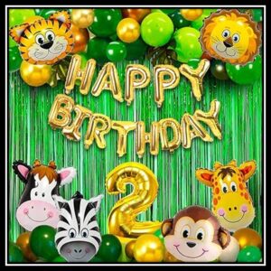Jungle Theme Birthday Party Decoration Set 50 Pcs for Kids Boys & Girls – Animal Safari Birthday Balloon Combo with Happy Birthday Banner, Foil Curtains & Number Balloon - Image 2
