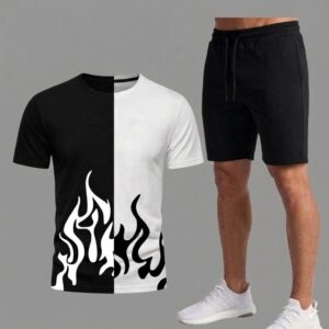 Stylish Printed Summer Track Suit for Men – Casual Loose Fit Long Sleeve T-Shirt & Pants Set - Image 2