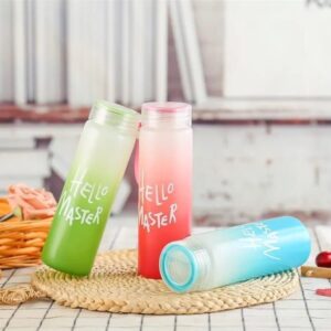 Hello Master 480ml Frosted Glass Water Bottle - Transparent Leak-Proof Portable Drinkware with Carrying Strap (Random Color) - Image 1