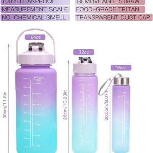 3 Piece Motivational Water Bottle Set BPA Free Plastic Gradient Colors For Students Fitness And Daily Use | Random Color - Image 3
