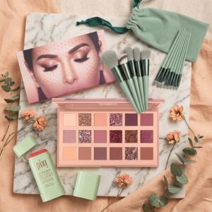 3-in-1 Makeup Combo Set – Blush Stick + 18 Color Eyeshadow Palette + 13 PCS Makeup Brushes Kit - Image 1