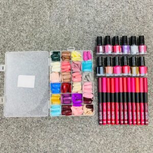 576 Pcs Artificial Nails Set with Free Glue + 12 Peel Off Nail Paints + 12 Jumbo Pencils Combo Pack for Girls & Kids - Image 1