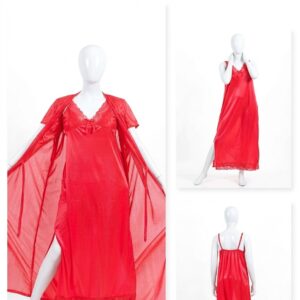 2 Pcs Premium Silk Lace Women's Sleepwear Set Inner & Gown Nightwear (Size Free) - Image 4