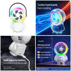 Astro Series Astronaut Mini Desktop Fan – Portable USB Rechargeable Fan with RGB Night Light - Image 4
