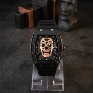 Luxury Non-Waterproof Skull Skeleton Concept Watch – Bold Tonneau Case with Sporty Silicone Strap (Without Box) - Image 1