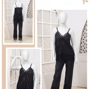 Women's Silk Top Pajama Set with Lace – Luxury Sleepwear Collection (Free Size) [SKU R-012] - Image 3