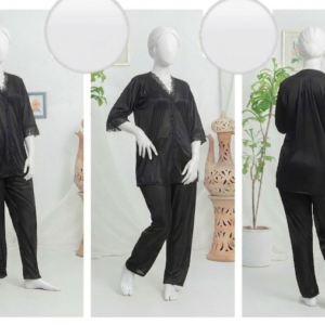 Women’s Luxury Silk Satin Pajama Set with Elegant Lace Trim SKU R-010 Free Size - Image 1